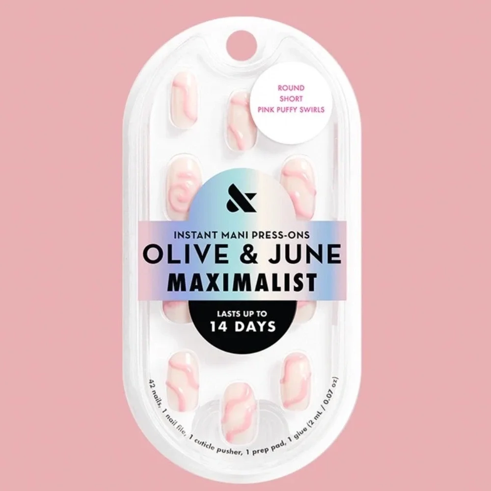 Olive & June Maximalist Press-On Nails Pink Puffy Swirls Round Short 42ct